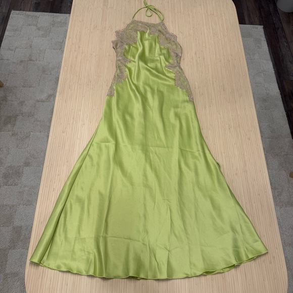 ASOS Dresses & Skirts - ASOS Lime Green taupe tan lace silky halter Midi Dress